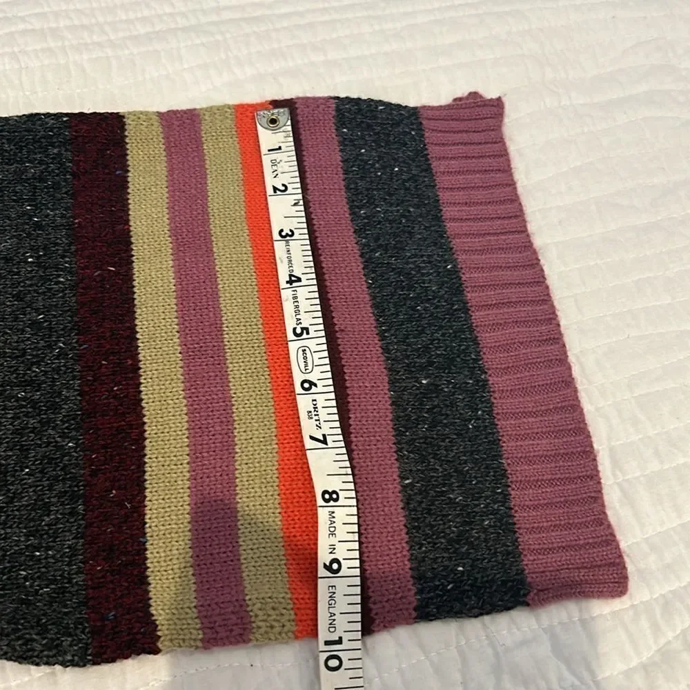 Jacob Ash Wool blend striped scarf purple gray orange tan